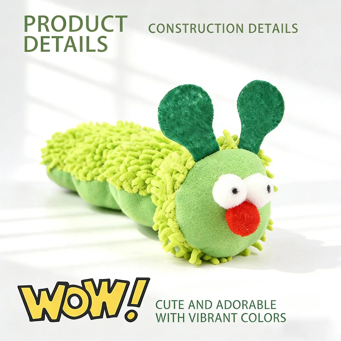 Catnip Caterpillar Plush Pillow - Interactive Crinkle Sound Toy with Catnip Head and Silvervine Tail for Indoor Cats
