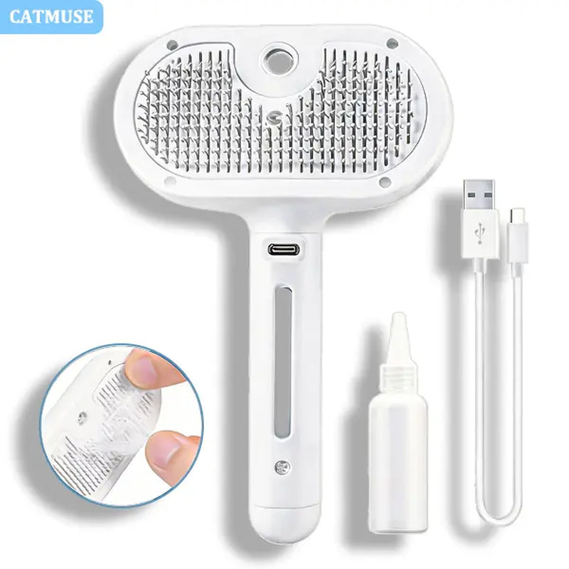 Professional 3-in-1 Self-Cleaning Steam Pet Brush for Cats and Dogs - Safe Grooming and Deshedding Tool for All Coat Types