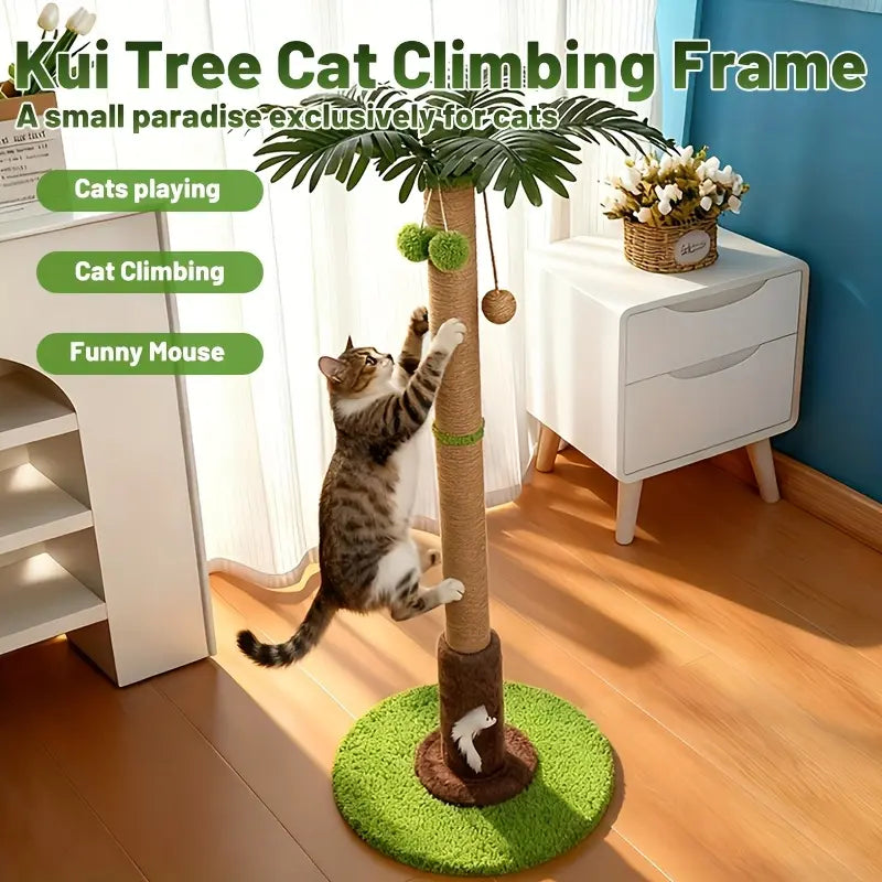2026 Multi-Level Sisal Cat Scratching Post - 36.22” Palm Tree Design with Interactive Toys and Stable Base for Indoor Cats in Compact Spaces