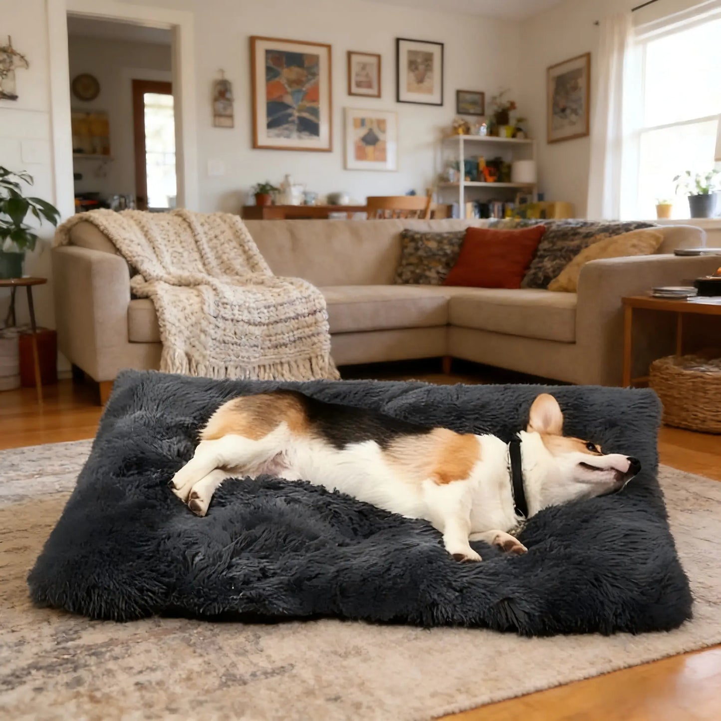 Premium Soft Faux Fur Pet Bed - Non-Slip Comfortable Sleeping Pad for Dogs and Cats, XL Size, Washable and Cozy Design for All Breeds and Seasons, Light Grey