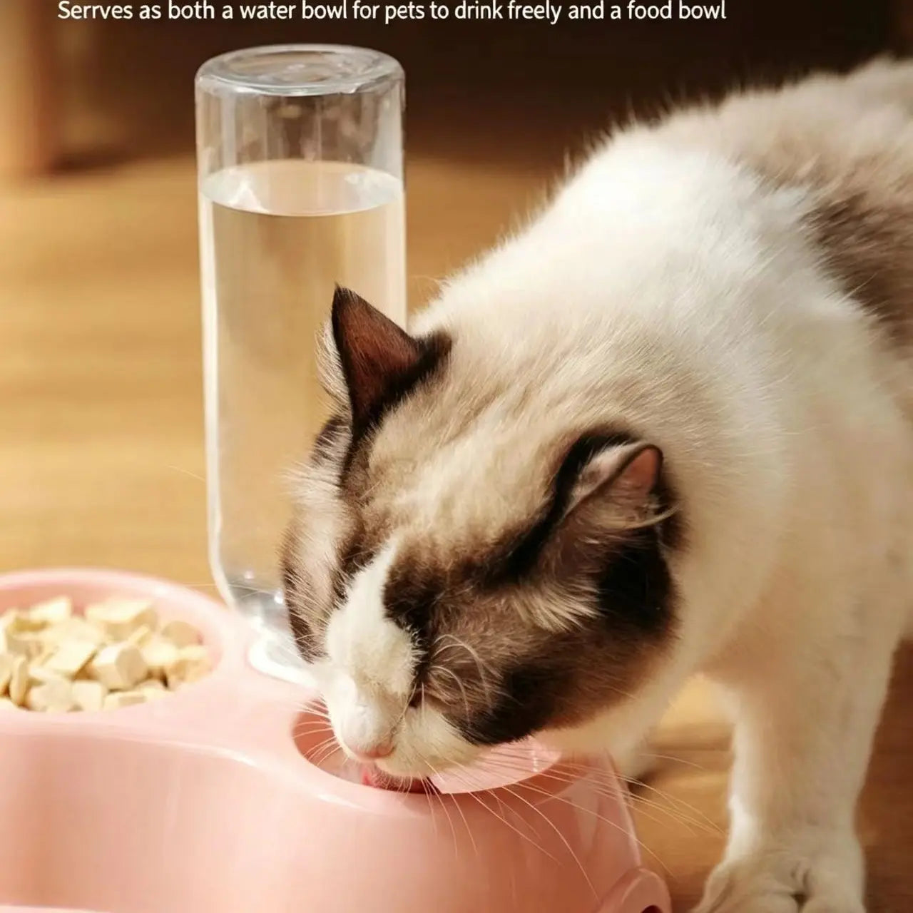 Durable Non-Slip Dual Pet Bowl with Integrated Water Dispenser - Easy to Clean Feeding Solution for Cats and Dogs