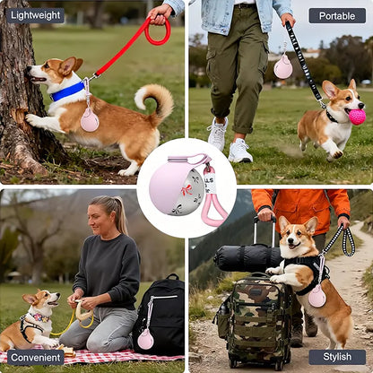 Ihubei Portable Pet Water Bottle with Silicone Foldable Bowl, 304 Stainless Steel Spherical Design for Dogs and Cats, 285ml Travel Water Dispenser for Outdoor Use