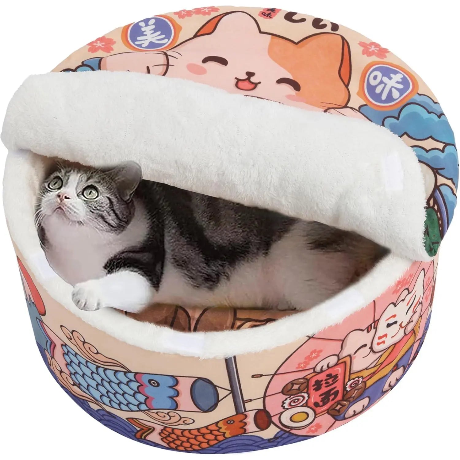 Ramen Noodle Pet Bed with Removable Washable Cushion - Cozy and Warm Nest for Indoor Cats and Dogs of All Sizes