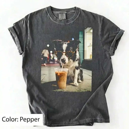 Unisex Graphic Tee Showcasing 50 Dog Breeds - Stylish Iced Coffee Design for Dog Enthusiasts
