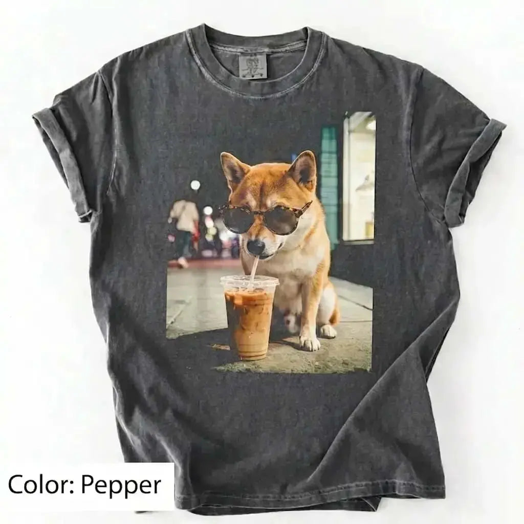 Unisex Graphic Tee Showcasing 50 Dog Breeds - Stylish Iced Coffee Design for Dog Enthusiasts