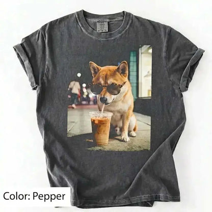 Unisex Graphic Tee Showcasing 50 Dog Breeds - Stylish Iced Coffee Design for Dog Enthusiasts