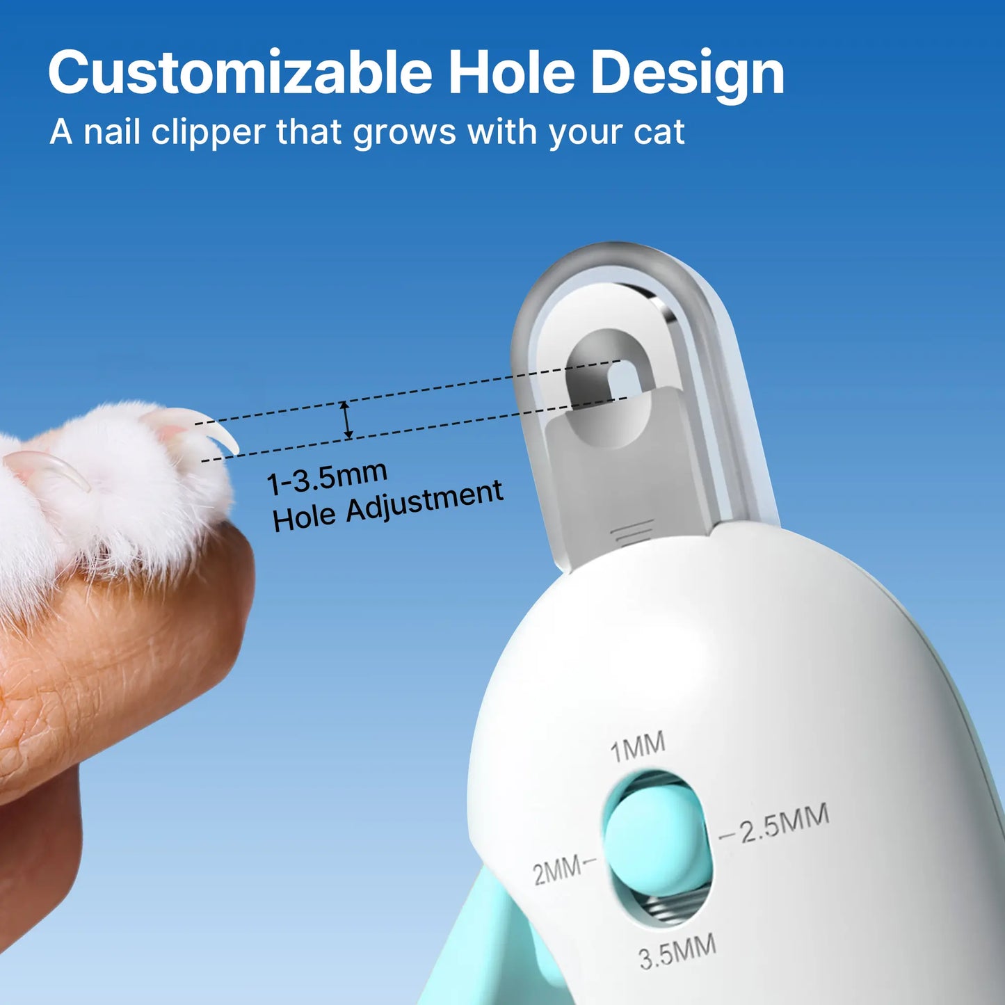 Potaroma Professional Cat Nail Clipper with Adjustable Trimming Hole and Integrated Nail File, Safe Grooming Solution for Kittens and Indoor Cats, Anti-Splash Design (Blue)