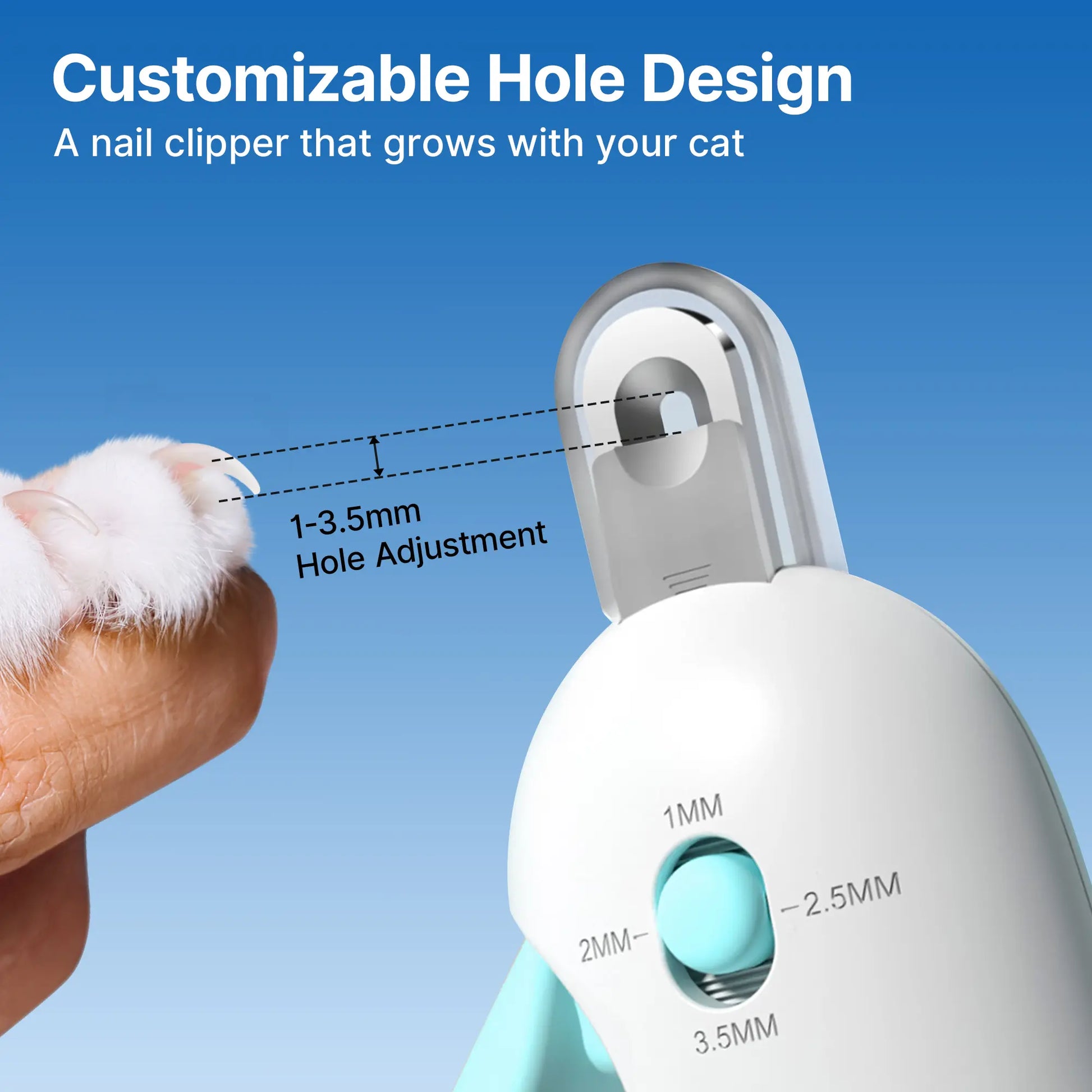 Potaroma Professional Cat Nail Clipper with Adjustable Trimming Hole and Integrated Nail File, Safe Grooming Solution for Kittens and Indoor Cats, Anti-Splash Design (Blue)