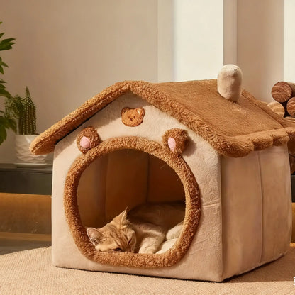 Premium Washable Pet Bed for Cats and Small Dogs - Removable Cover for Easy Cleaning, Classic Cat Cave Design, Soft Plush House Ideal for Home, Travel, and Napping, Perfect for Kittens, Puppies, and Small Breeds with Winter Comfort Blankets