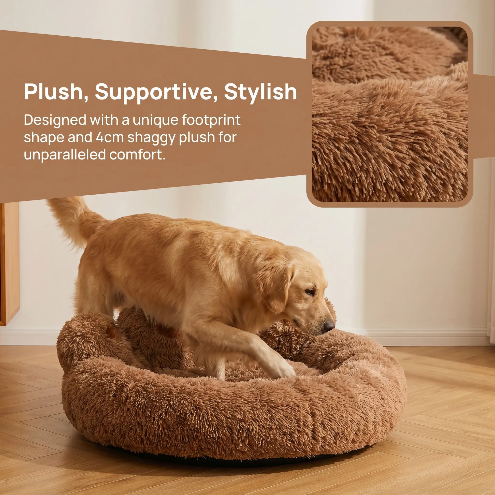 Plush Bear Paw Shaped Calming Pet Bed for Dogs and Cats, Warm and Soft with Removable Washable Cushion and Non-Slip Bottom, Available in Khaki, Gray, and Pink, Sizes 35.4in and 43.3in