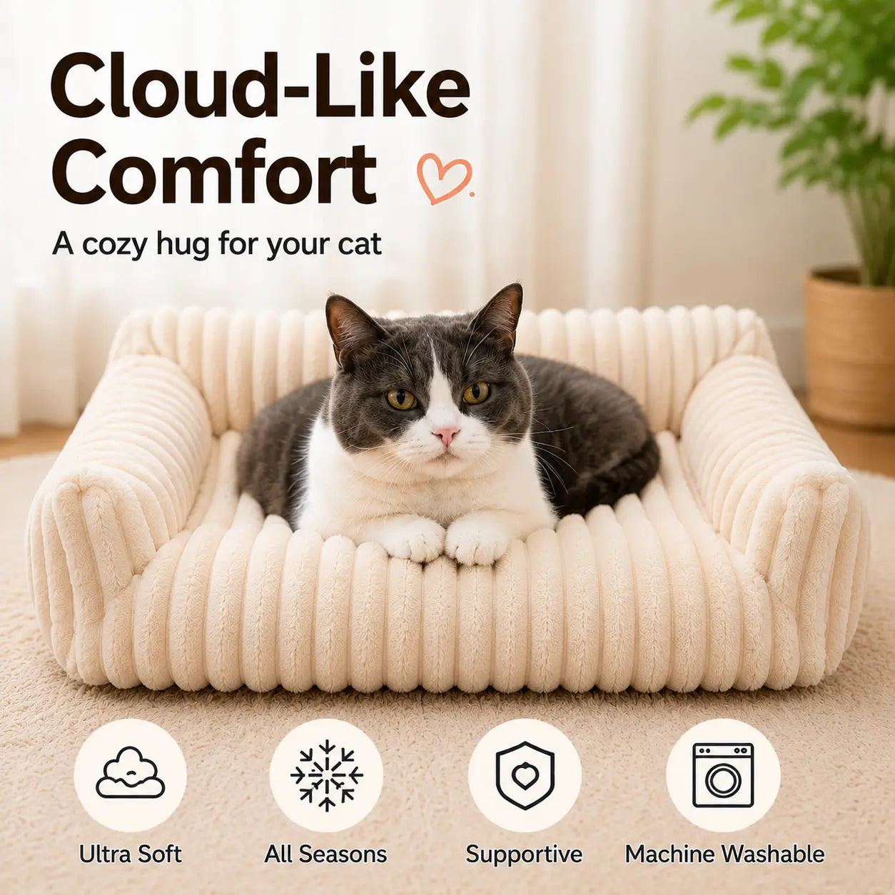 Premium Fluffy Fleece Pet Sofa Bed - 4 Stylish Designs, Soft and Cozy, Washable Cover, Ideal for Indoor Cats and Outdoor Use