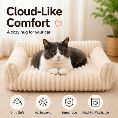 Premium Fluffy Fleece Pet Sofa Bed - 4 Stylish Designs, Soft and Cozy, Washable Cover, Ideal for Indoor Cats and Outdoor Use