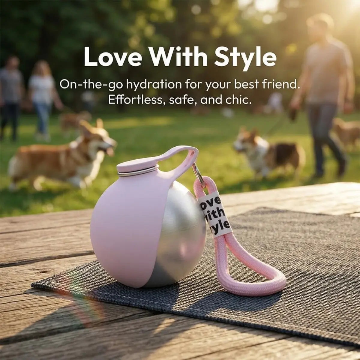 Portable 2-in-1 Dog Water Bottle with Collapsible Silicone Bowl, BPA-Free Stainless Steel, Leak-Proof Travel Dispenser for Outdoor Activities (10 oz, Pink & Blue)