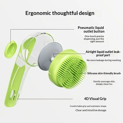 2-in-1 Pet Bath Brush and Shampoo Dispenser | Silicone Dog Grooming Massage Scrubber