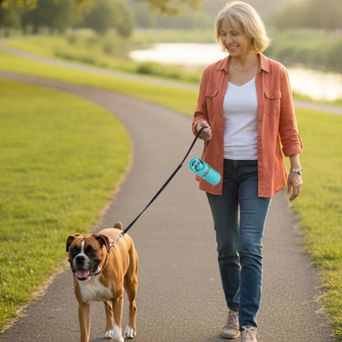 Portable No-Touch Dog Waste Scooper with Teal Green Claw Design, Includes 15 Bag Attachments and Leak-Proof Storage Container