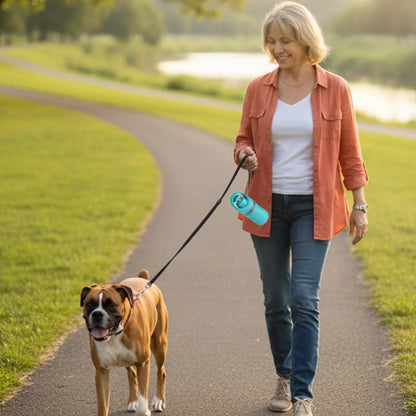 Portable No-Touch Dog Waste Scooper with Teal Green Claw Design, Includes 15 Bag Attachments and Leak-Proof Storage Container