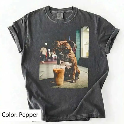 Unisex Graphic Tee Showcasing 50 Dog Breeds - Stylish Iced Coffee Design for Dog Enthusiasts