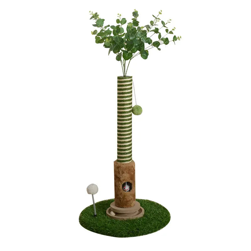 39-Inch Interactive Cat Scratching Post with Eucalyptus Leaves - 4-in-1 Cat Tree Tower with Toy Balls - Modern Indoor Pet Furniture for Living Room - Sisal Rope Scratch Post