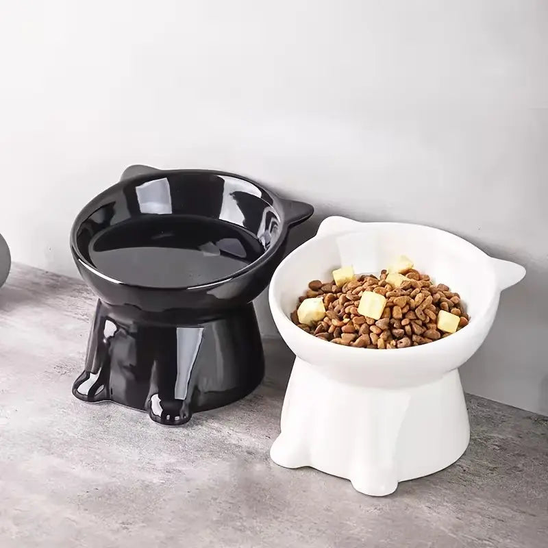 Elevated 2-Piece Pet Feeding Bowl Set with Anti-Vomit Design for Neck and Spine Support, Non-Slip Base, and Durable Plastic for Cats and Small Dogs