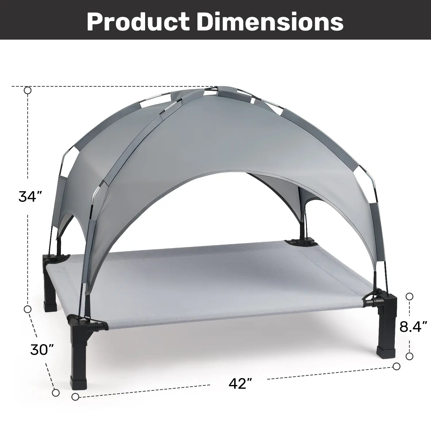 Elevated Outdoor Dog Bed with Removable Canopy for Large Breeds - Portable Cot with Sun Shade, Raised Pet Hammock, Breathable and Durable Design for Indoor and Outdoor Use.