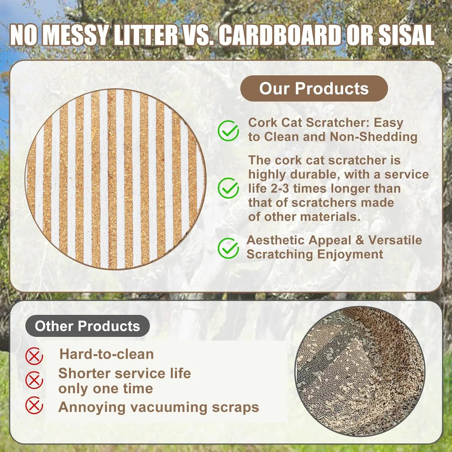 Mocherpion Eco-Friendly Natural Cork Cat Scratching Pad Mat - Enhanced Wall and Furniture Protector with Customizable Design and Strong 3M Adhesive