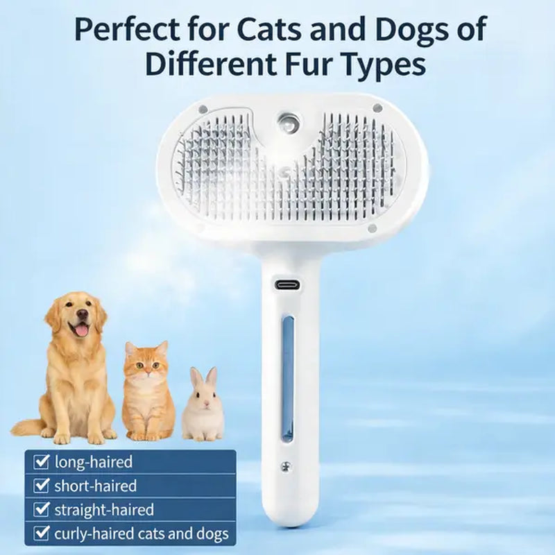 Professional 3-in-1 Self-Cleaning Steam Pet Brush for Cats and Dogs - Safe Grooming and Deshedding Tool for All Coat Types