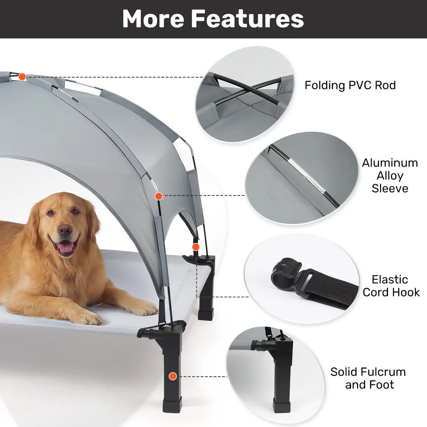 Elevated Outdoor Dog Bed with Removable Canopy for Large Breeds - Portable Cot with Sun Shade, Raised Pet Hammock, Breathable and Durable Design for Indoor and Outdoor Use.