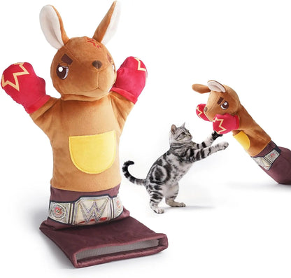 PURETOY Rumble Roo Cat Wrestling Toy - 22-Inch Kangaroo Puppet with Catnip Pouches and Treat Pocket, Includes Reinforced Protective Glove for Interactive Play, Ideal Bonding Toy for Cats of All Ages