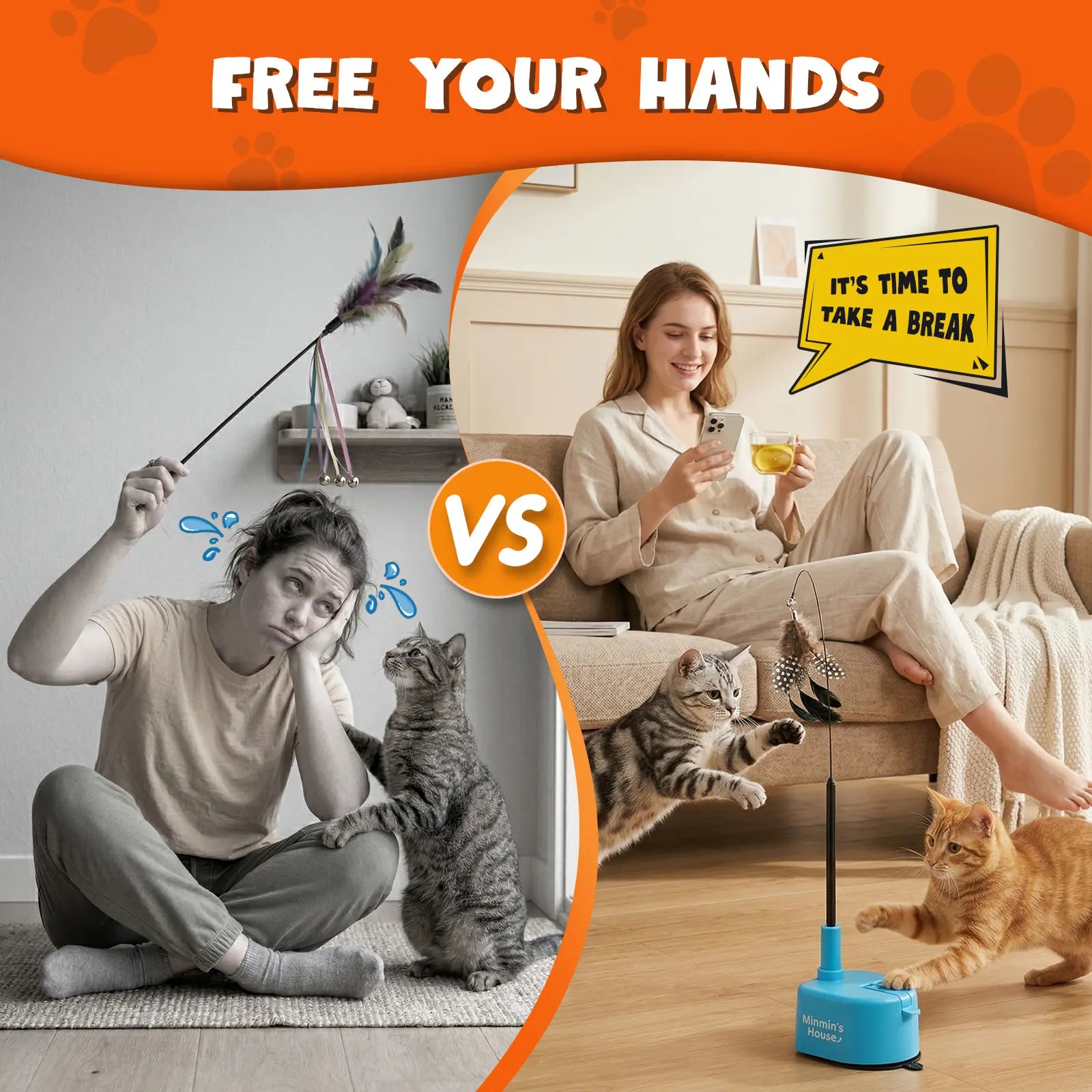 Automatic 360° Swirling Flying Bird Feather Interactive Cat Toy - USB Rechargeable Electric Teaser with Reusable Strong Sticky Vacuum Suction Cup Base for Indoor Cats