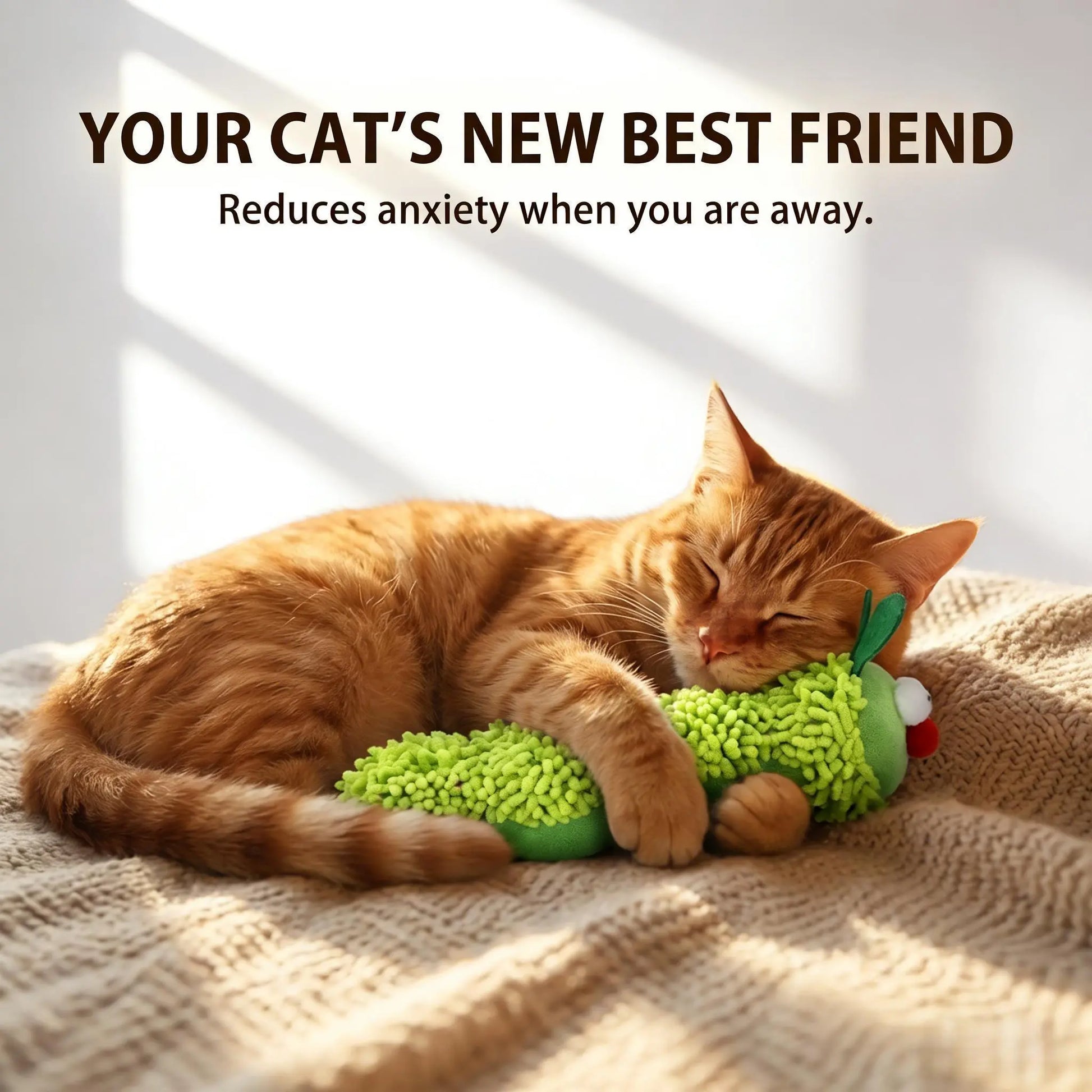 Catnip Caterpillar Plush Pillow - Interactive Crinkle Sound Toy with Catnip Head and Silvervine Tail for Indoor Cats