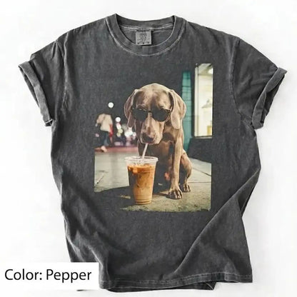 Unisex Graphic Tee Showcasing 50 Dog Breeds - Stylish Iced Coffee Design for Dog Enthusiasts