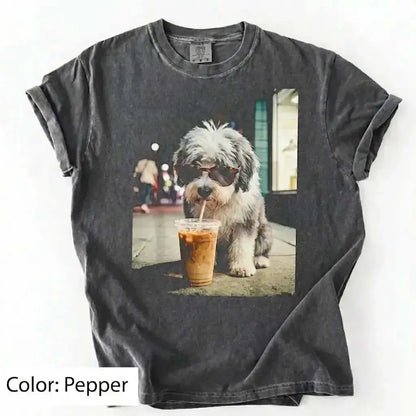 Unisex Graphic Tee Showcasing 50 Dog Breeds - Stylish Iced Coffee Design for Dog Enthusiasts