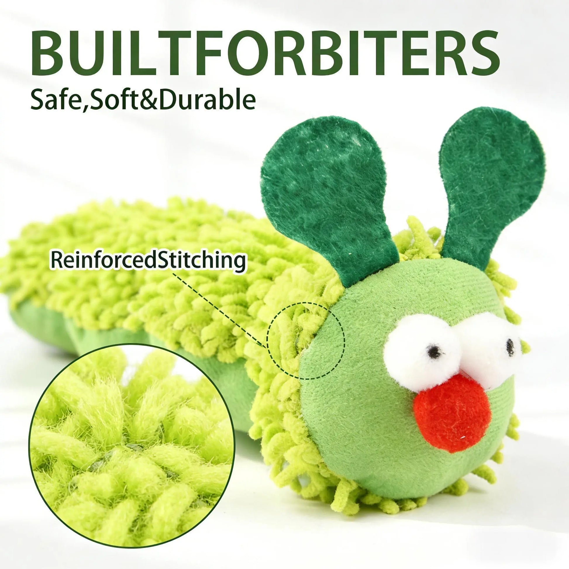 Catnip Caterpillar Plush Pillow - Interactive Crinkle Sound Toy with Catnip Head and Silvervine Tail for Indoor Cats