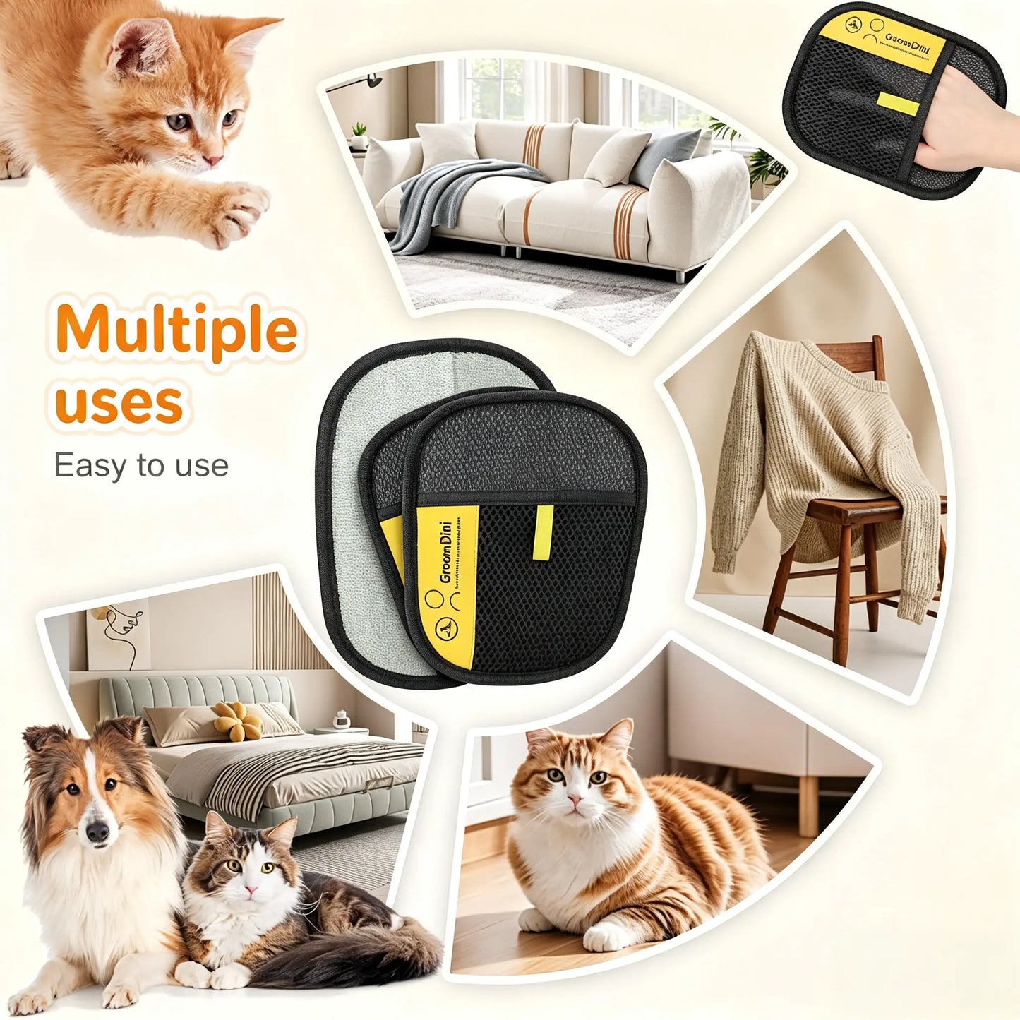 Promotional Offer: Buy Two Get One Free Anti-Static Pet Hair Removal Glove - Gentle Deshedding Grooming Mitt for Dogs, Cats, Puppies, and Kittens; Effective Shedding Remover and Easy-to-Clean Accessory for Home Furniture and Couch Hair Removal.
