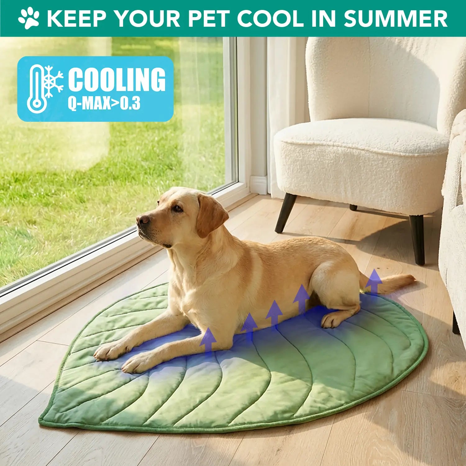 Petami Reversible Dog Cooling Mat - Unique Shape Soft Fleece and Nylon Blanket for All-Season Use, Q-Max > 0.3