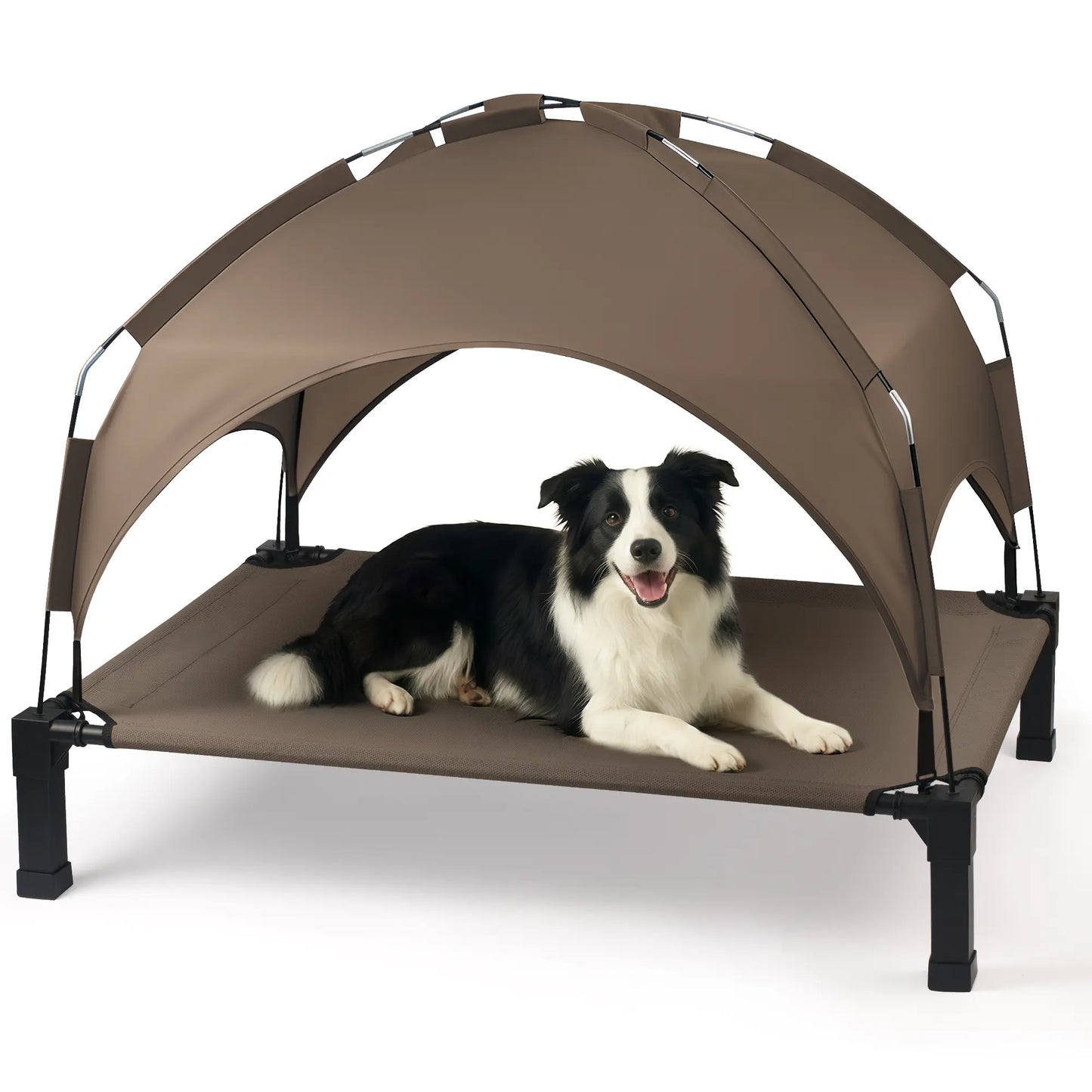 Elevated Outdoor Dog Bed with Removable Canopy for Large Breeds - Portable Cot with Sun Shade, Raised Pet Hammock, Breathable and Durable Design for Indoor and Outdoor Use.