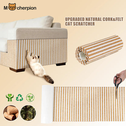 Mocherpion Eco-Friendly Natural Cork Cat Scratching Pad Mat - Enhanced Wall and Furniture Protector with Customizable Design and Strong 3M Adhesive
