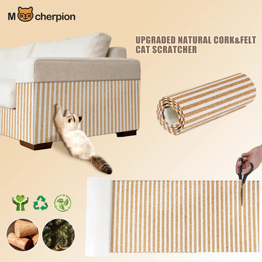 Mocherpion Eco-Friendly Natural Cork Cat Scratching Pad Mat - Enhanced Wall and Furniture Protector with Customizable Design and Strong 3M Adhesive
