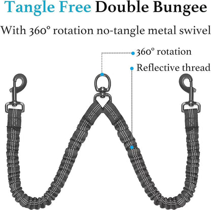 Premium Double Dog Leash with Tangle-Free Technology and Shock Absorption for Walking Two Dogs