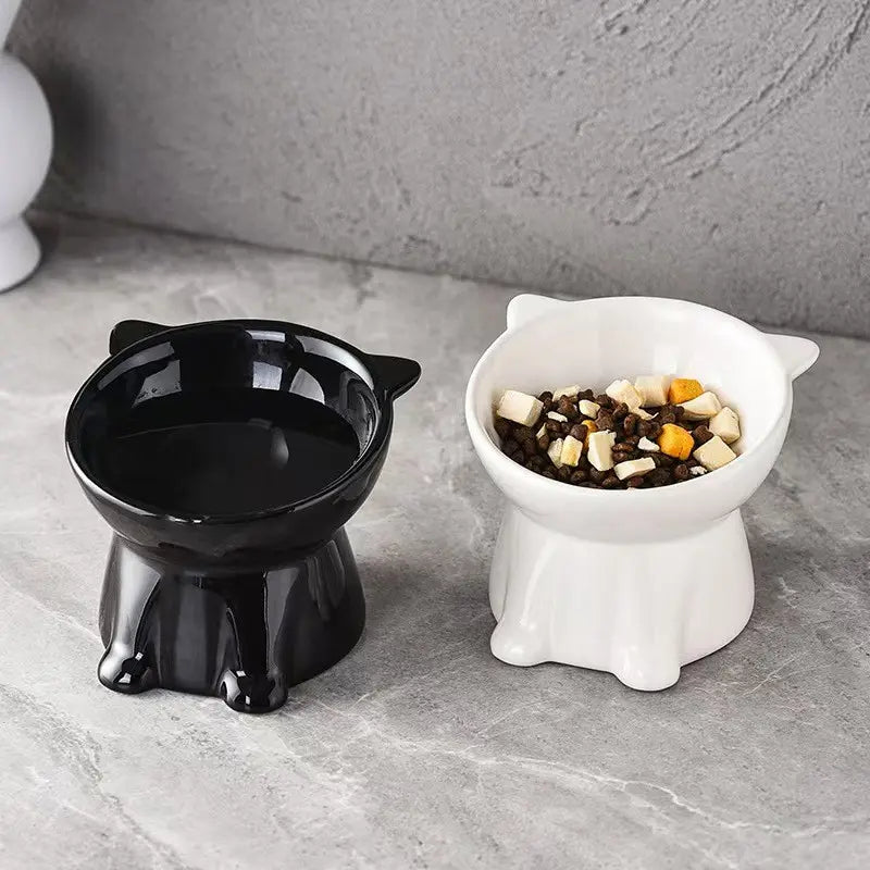 Elevated 2-Piece Pet Feeding Bowl Set with Anti-Vomit Design for Neck and Spine Support, Non-Slip Base, and Durable Plastic for Cats and Small Dogs