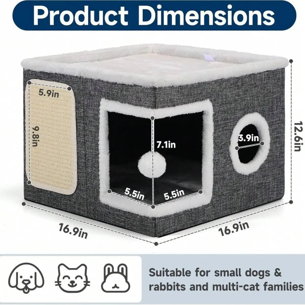 Indoor Cat Bed with Spacious Entry, Foldable Design, Round Windows, and Reversible Double-Sided Cushions, Supports Up to 30 Pounds, Ideal for All Seasons