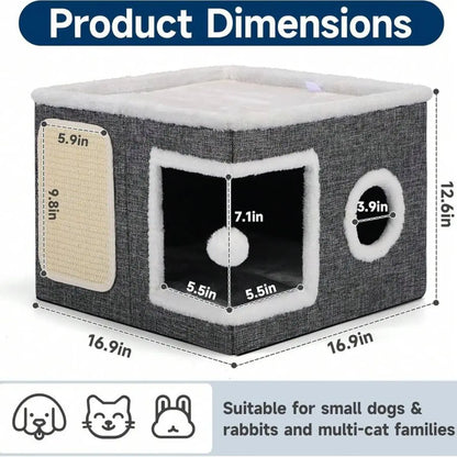 Indoor Cat Bed with Spacious Entry, Foldable Design, Round Windows, and Reversible Double-Sided Cushions, Supports Up to 30 Pounds, Ideal for All Seasons