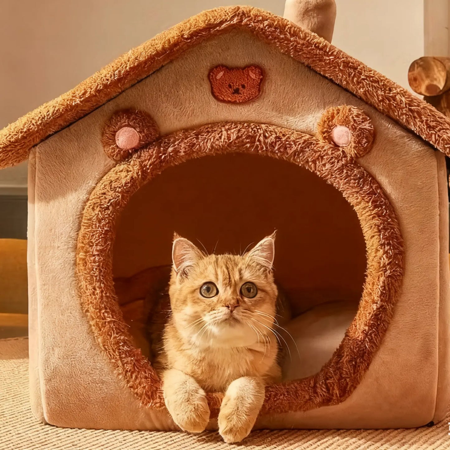 Premium Washable Pet Bed for Cats and Small Dogs - Removable Cover for Easy Cleaning, Classic Cat Cave Design, Soft Plush House Ideal for Home, Travel, and Napping, Perfect for Kittens, Puppies, and Small Breeds with Winter Comfort Blankets