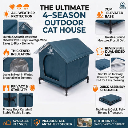 All-Weather Cat House with Waterproof, Windproof, and Scratch-Resistant Features – Spacious Design for Multiple Kittens and Small Dogs, Includes Mounting Brackets and Easy-Clean Soft Blanket