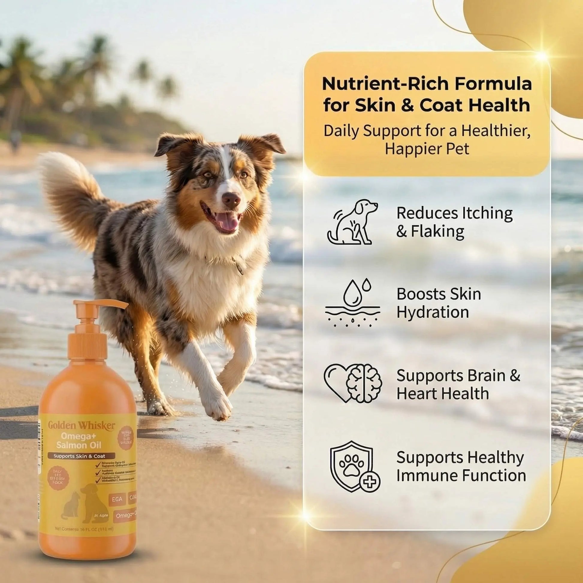 Golden Whisker Salmon Elixir for Cats and Dogs – Premium Omega-3 Supplement with Vitamin E, Taurine, and Pumpkin Seed Oil for Enhanced Skin, Coat, and Joint Health