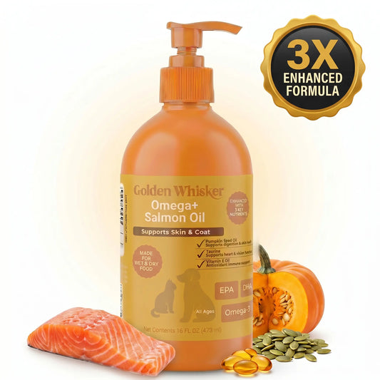 Golden Whisker Salmon Elixir for Cats and Dogs – Premium Omega-3 Supplement with Vitamin E, Taurine, and Pumpkin Seed Oil for Enhanced Skin, Coat, and Joint Health