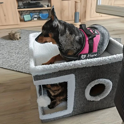 Indoor Cat Bed with Spacious Entry, Foldable Design, Round Windows, and Reversible Double-Sided Cushions, Supports Up to 30 Pounds, Ideal for All Seasons