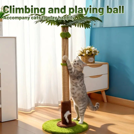 2026 Multi-Level Sisal Cat Scratching Post - 36.22” Palm Tree Design with Interactive Toys and Stable Base for Indoor Cats in Compact Spaces