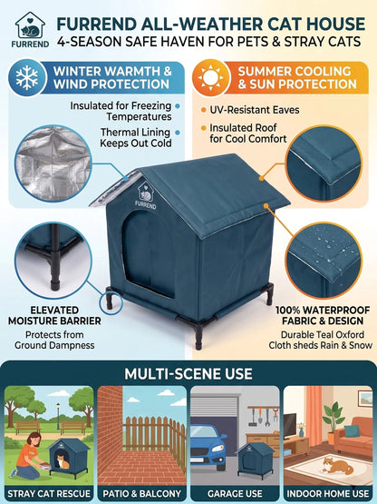 All-Weather Cat House with Waterproof, Windproof, and Scratch-Resistant Features – Spacious Design for Multiple Kittens and Small Dogs, Includes Mounting Brackets and Easy-Clean Soft Blanket