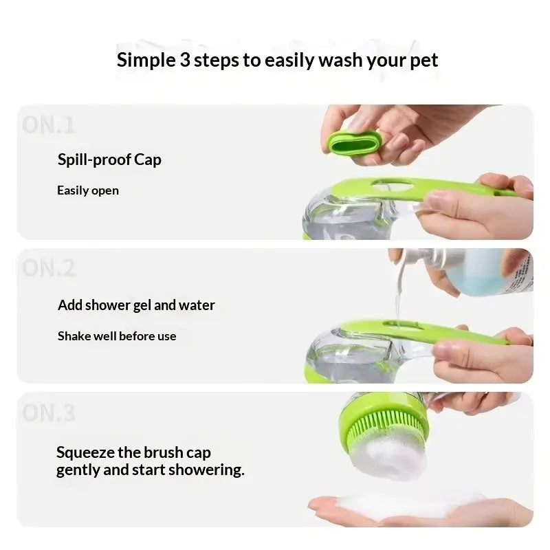 2-in-1 Pet Bath Brush and Shampoo Dispenser | Silicone Dog Grooming Massage Scrubber